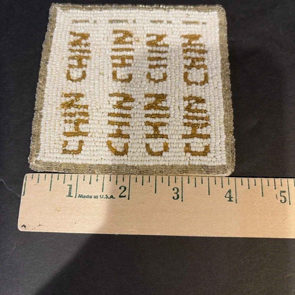 Kim Seybert Coasters Beaded Salud & Chin Chin Cheers Set of 2 Glass Beads NYC